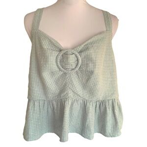 Versona NWT Sage Pistachio Summer Gingham Linen Blend Baby Doll Top Sz L